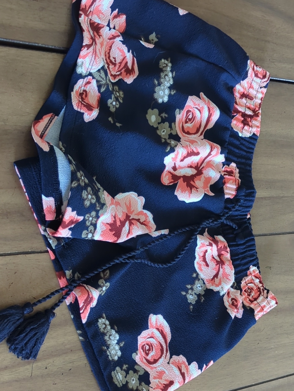Navy Blue And Coral Roses Shorts